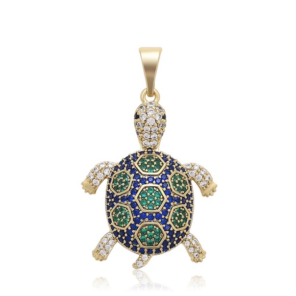 Turtle Necklace Luxury CZ Stone 14k Gold Plated Jewelry - Picture 1 of 15